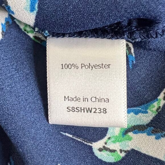 41 Hawthorn Womens Blouse XXL Navy Blue Hummingbird Print Tie Sleeve - Picture 6 of 7